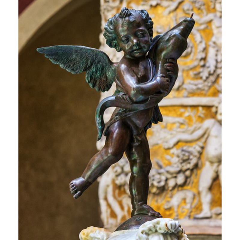 Bronze Fountain Cupid Standing on Turtle Brass Statue Sculpture