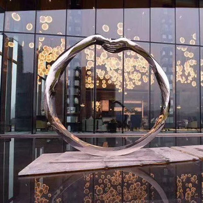 Customized Public Stainless Steel Hand and Circle Sculpture