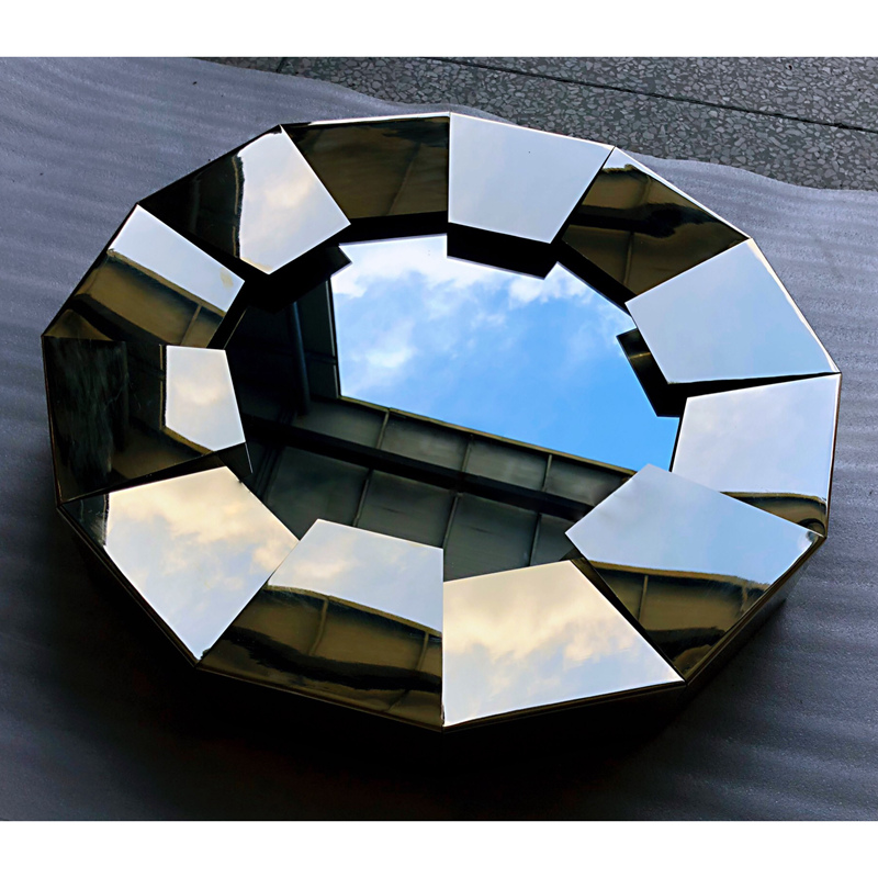 Outdoor mirror geometric round stainless steel polished outdoor sculpture