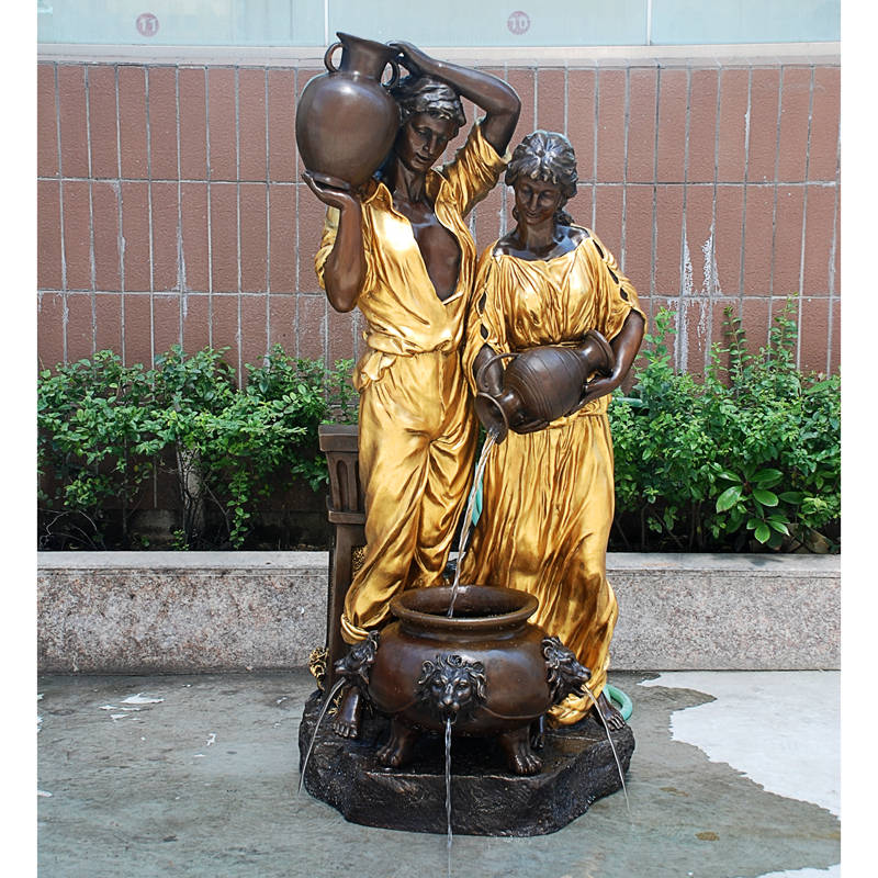 Hot sale bronze garden outdoor couple statue water fountain sculpture