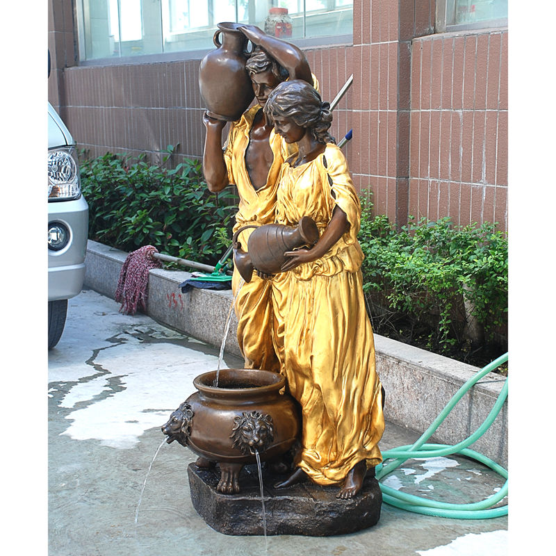 Hot sale bronze garden outdoor couple statue water fountain sculpture