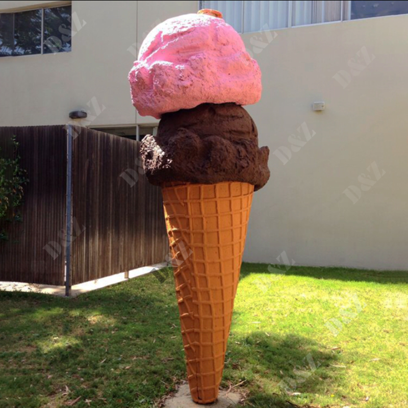 Outdoor Gigantic Ice Cream Cone Sculpture Glass Steel For Sale