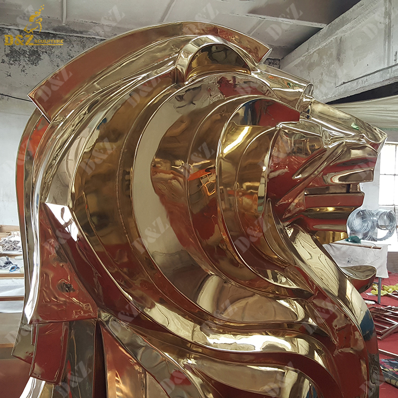 gold head lion statue