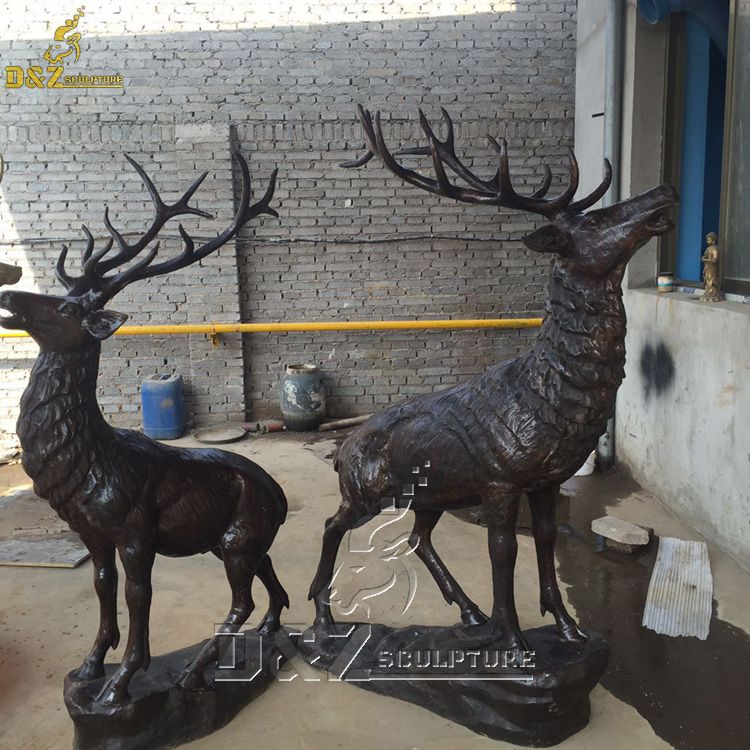 Outdoor bronze elk  yard statue life size