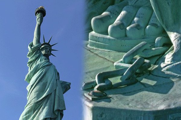 the original statue of liberty with chains