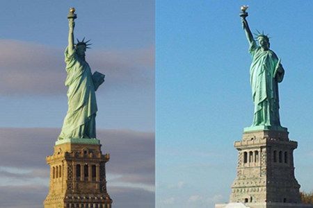 What are the historical stories and morals contained in the Statue of Liberty