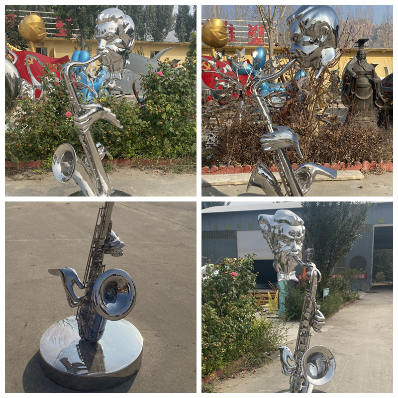 Custom made stainless steel plated gold saxophone player sculpture for sale DZ-01