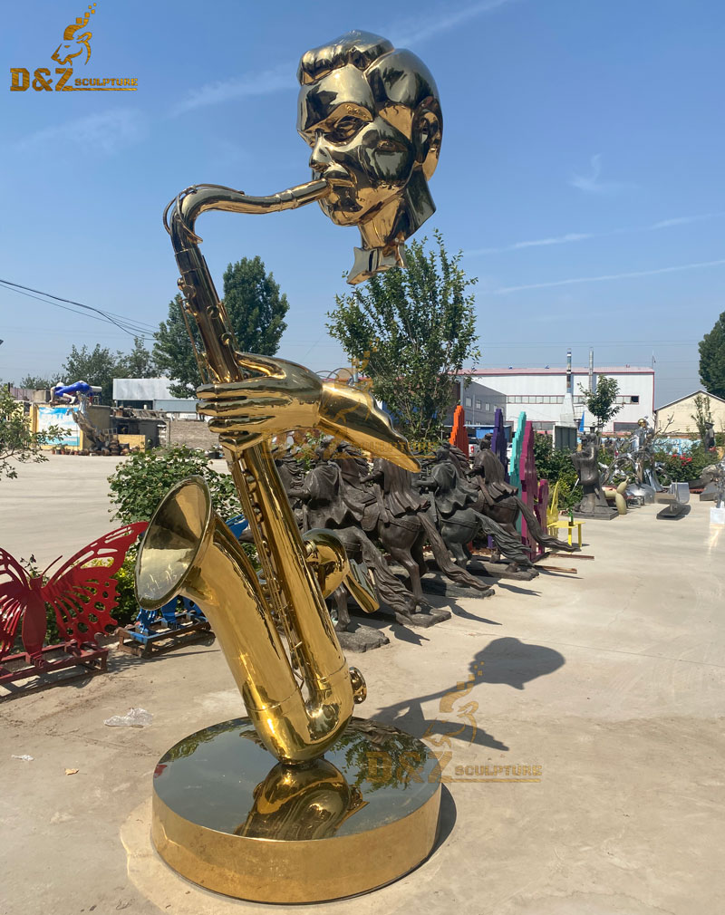 Custom made stainless steel plated gold saxophone player sculpture for sale DZ-01