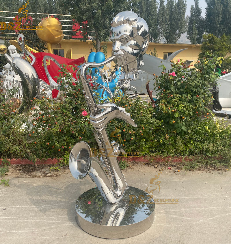 Custom made stainless steel plated gold saxophone player sculpture for sale DZ-01