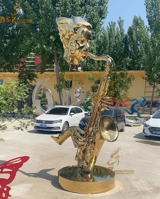 Custom made stainless steel plated gold saxophone player sculpture for sale DZ-01