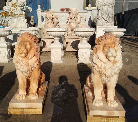 Hand carved marble lions