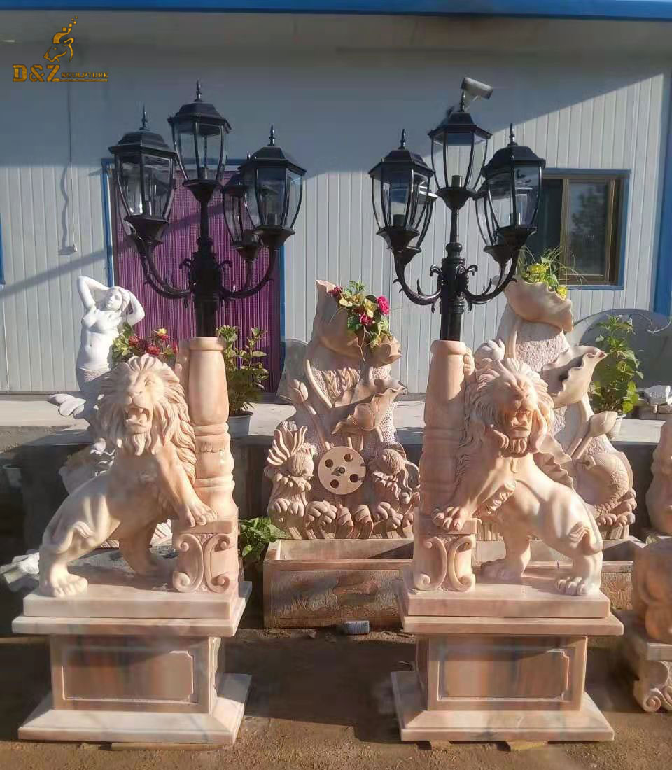 outdoor lion statue pair