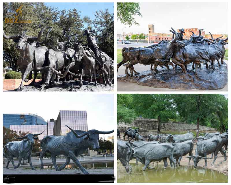 bronze life size texas longhorn statue