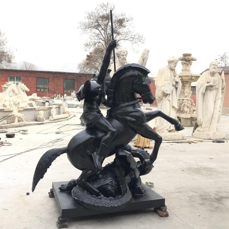 Custom bronze statue of Saint George slaying the dragon