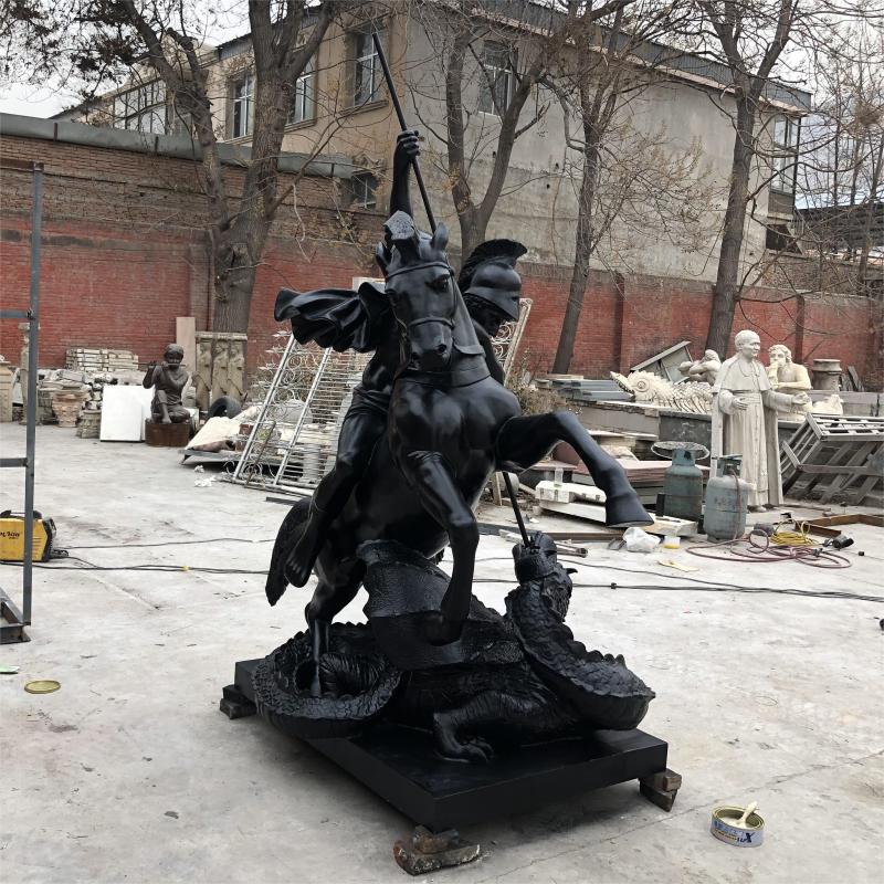 Custom bronze statue of Saint George slaying the dragon