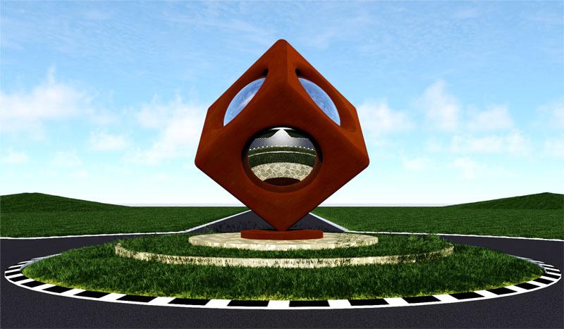 Large Metal Sculpture: Sphere in a Square City Landmark Art Sculpture Project Custom DZ-148