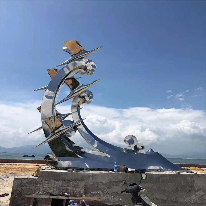 Large metal sculpture seagull chasing waves landscape park art decoration for sale DZ-150