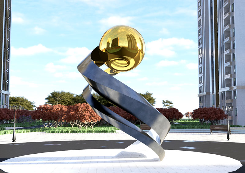 Large abstract art golden ball sculpture community square public landscape decoration project DZ-153