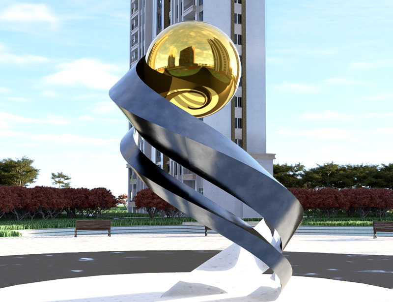 Large abstract art golden ball sculpture community square public landscape decoration project DZ-153