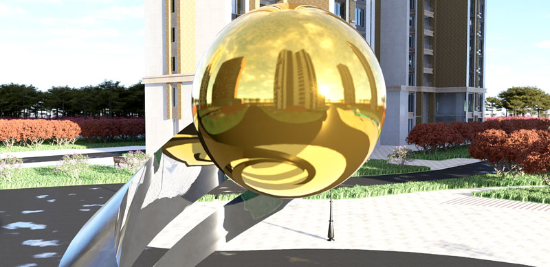 Large abstract art golden ball sculpture community square public landscape decoration project DZ-153