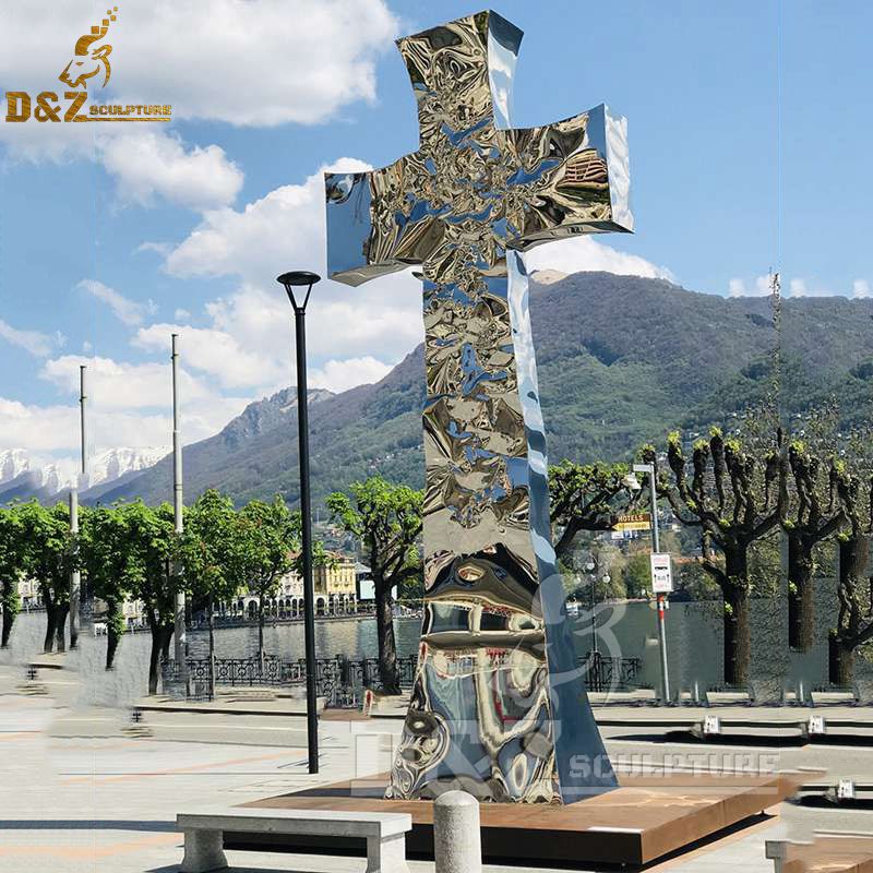 Outdoor large stainless steel cross metal sculpture church square art decoration DZ-176