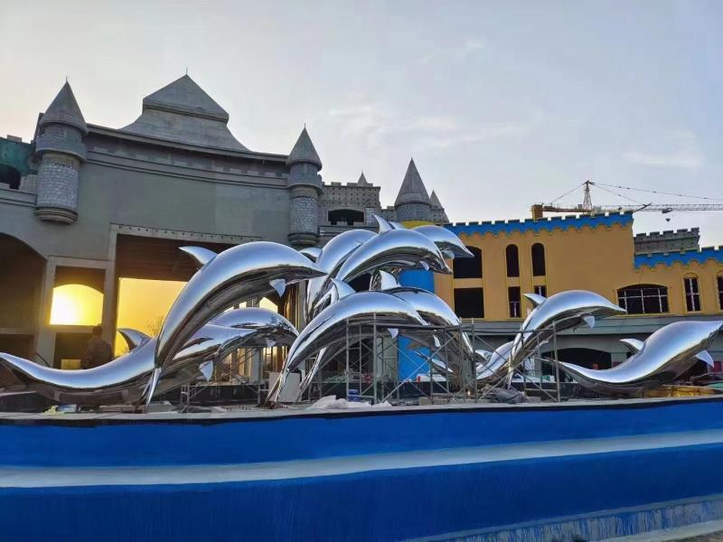 Large stainless steel dolphin metal sculpture urban square garden landscape sculpture DZ-179