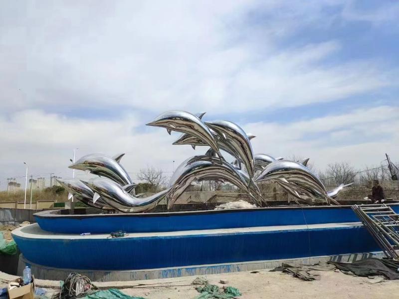 Large stainless steel dolphin metal sculpture urban square garden landscape sculpture DZ-179