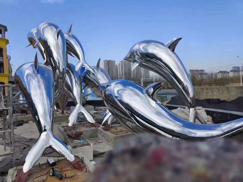 Large stainless steel dolphin metal sculpture urban square garden landscape sculpture DZ-179