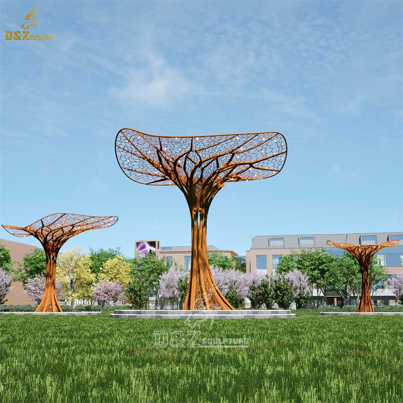 Outdoor large corten steel metal tree sculpture urban public art decorative sculpture DZ-185