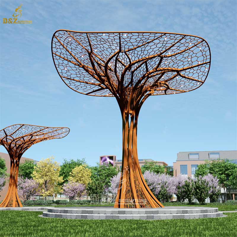 Outdoor large corten steel metal tree sculpture urban public art decorative sculpture DZ-185