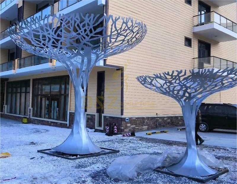 Customized large metal tree sculpture modern stainless steel hollow art landscape decoration DZ-205