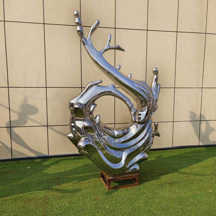 Large abstract metal wave sculpture mirror stainless steel art sculpture for sale DZ-210