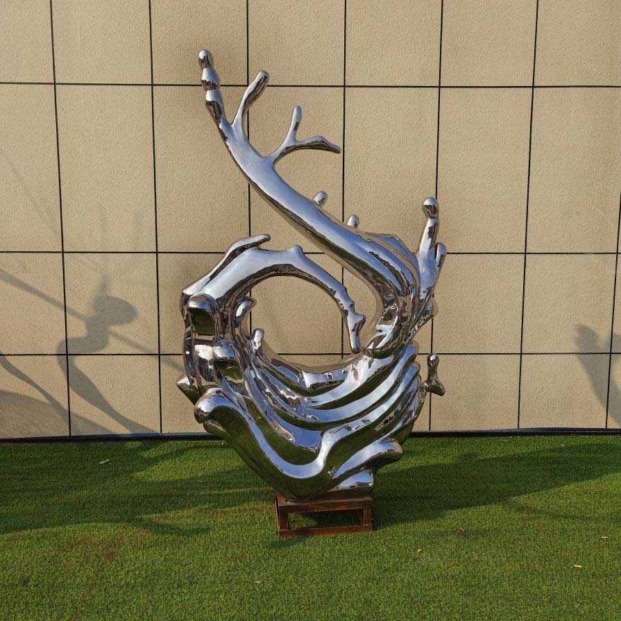 Large abstract metal wave sculpture mirror stainless steel art sculpture for sale DZ-210