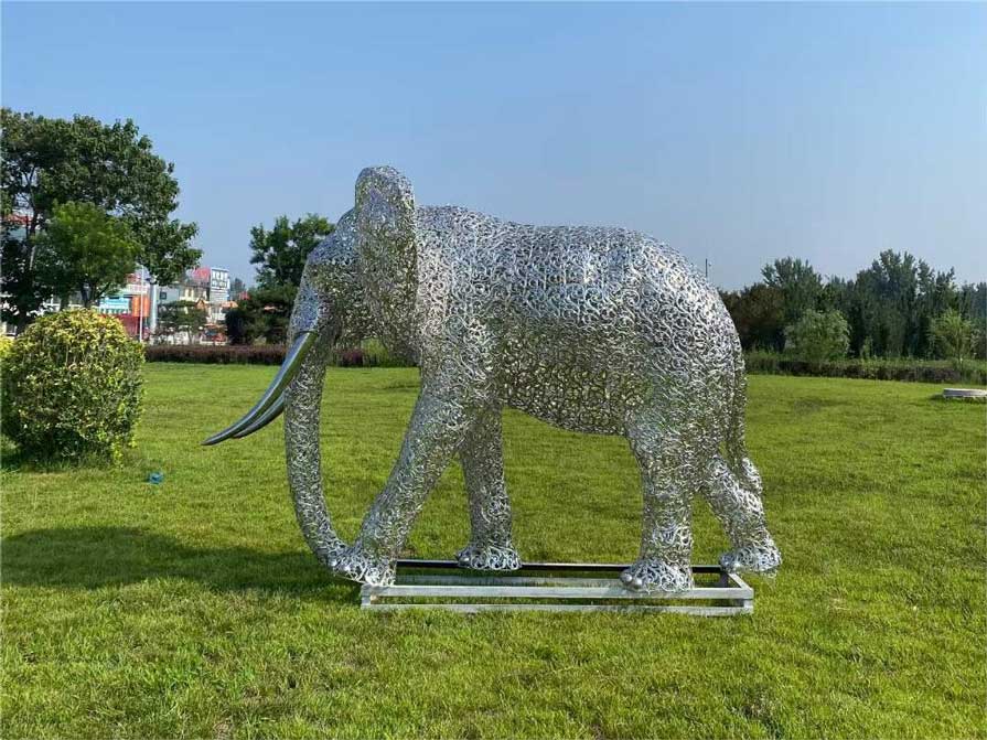 Metal stainless steel hollow elephant sculptures for sale city square community park decoration DZ-216