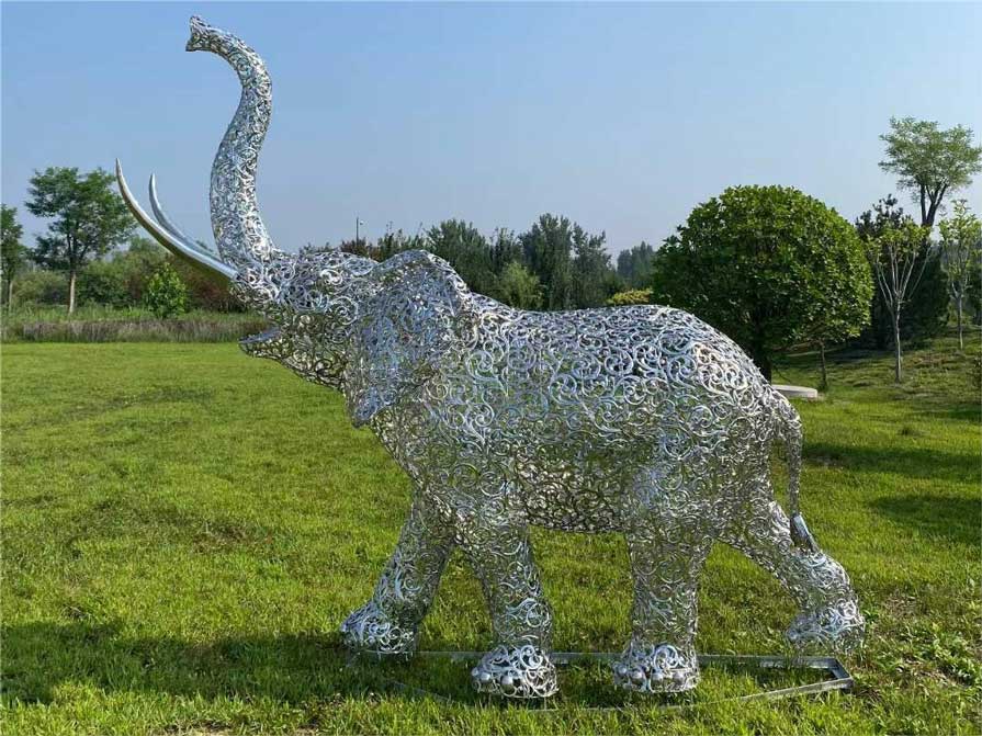 Metal stainless steel hollow elephant sculptures for sale city square community park decoration DZ-216