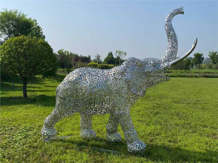 Metal stainless steel hollow elephant sculptures for sale city square community park decoration DZ-216