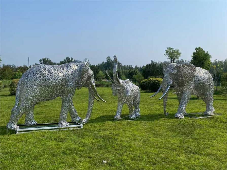 Metal stainless steel hollow elephant sculptures for sale city square community park decoration DZ-216