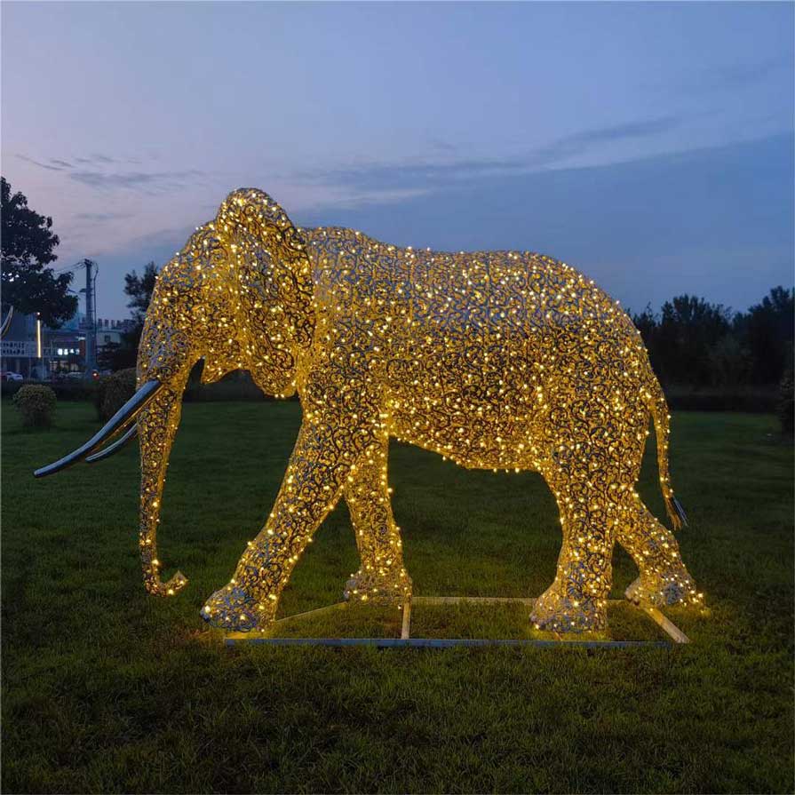 Metal stainless steel hollow elephant sculptures for sale city square community park decoration DZ-216