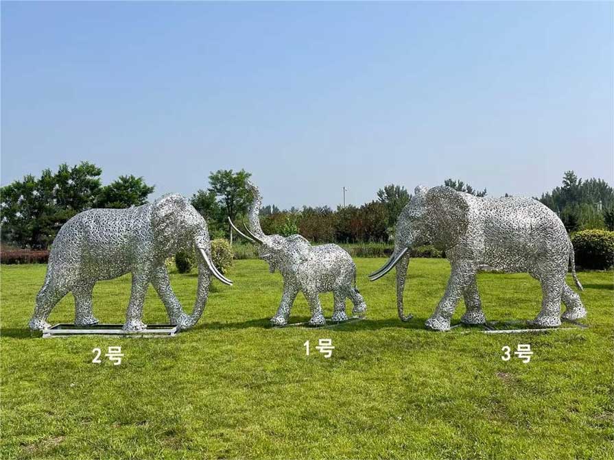 Metal stainless steel hollow elephant sculptures for sale city square community park decoration DZ-216