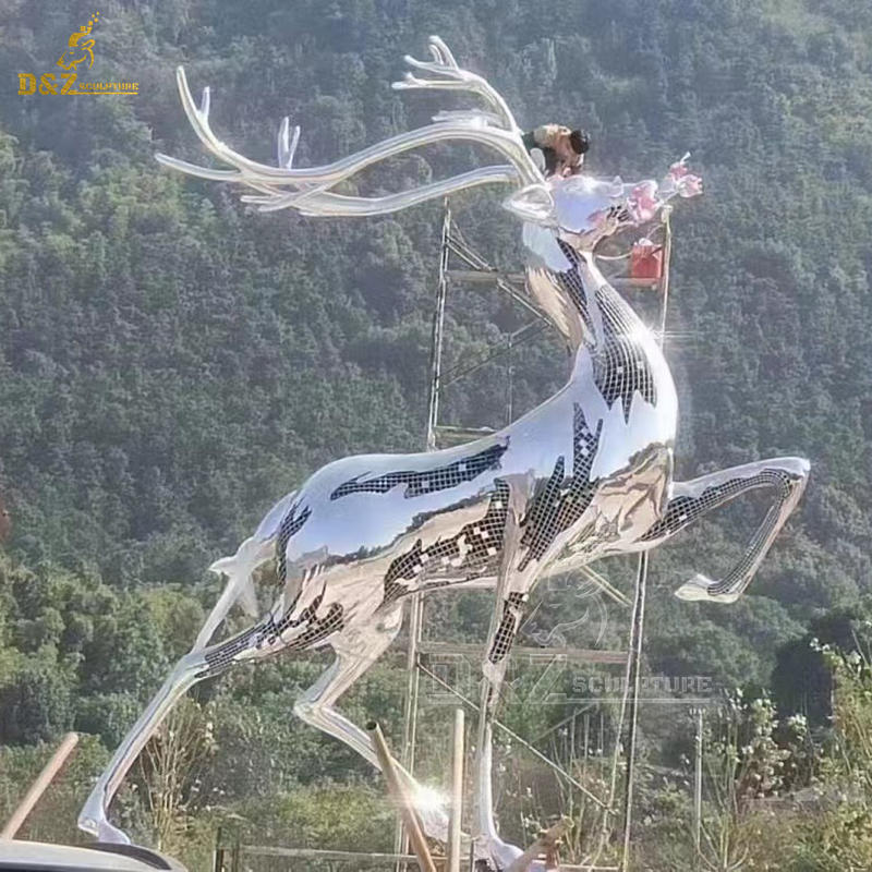 Large outdoor sacred deer holding flower metal sculpture for sale DZ-219