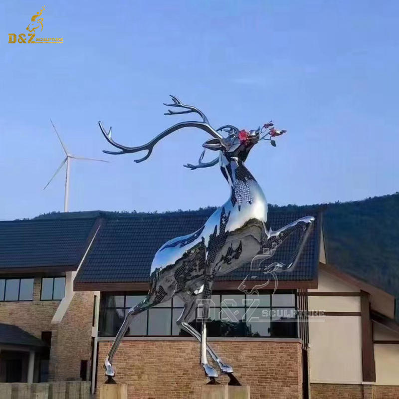 Large outdoor sacred deer holding flower metal sculpture for sale DZ-219