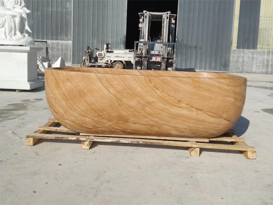 Gold wood grain stone bathtub sculpture for sale hotel project DZ-223