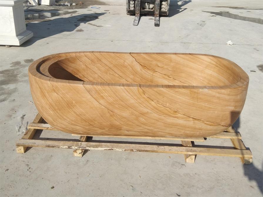 Gold wood grain stone bathtub sculpture for sale hotel project DZ-223