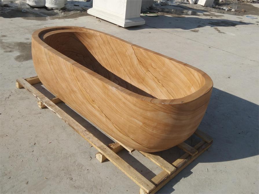 Gold wood grain stone bathtub sculpture for sale hotel project DZ-223