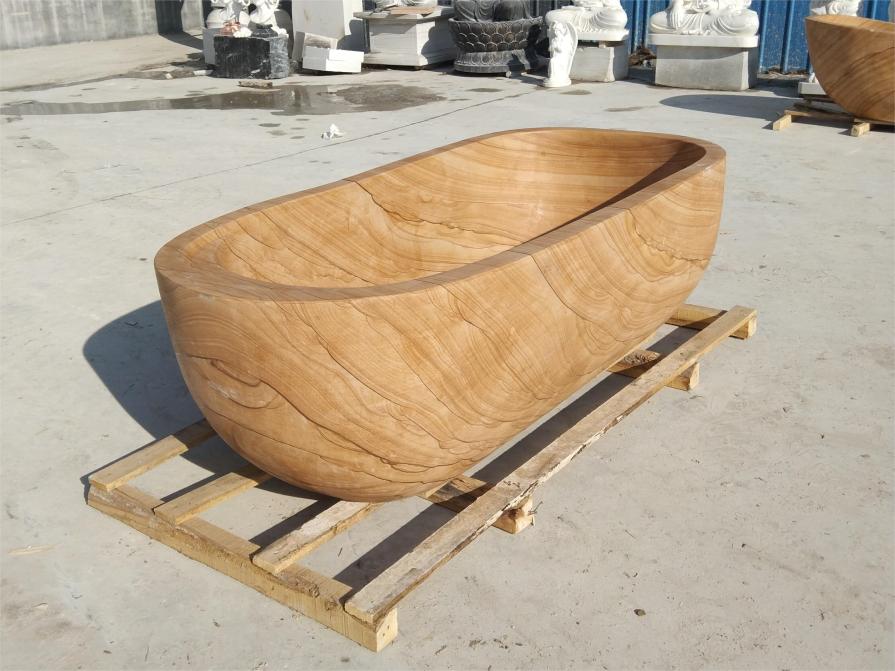 Gold wood grain stone bathtub sculpture for sale hotel project DZ-223