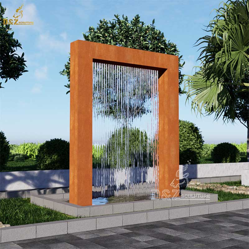 Outdoor fountain sculpture rectangular Corten Steel metal sculpture DZ-232