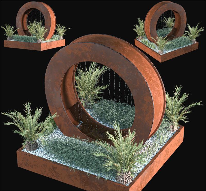 Outdoor fountain sculpture rectangular Corten Steel metal sculpture DZ-232