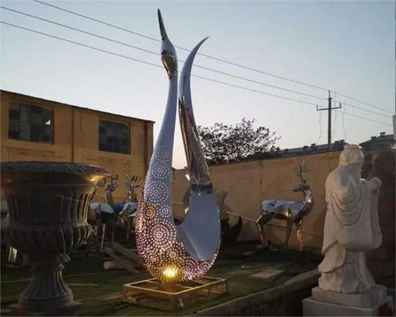 Outdoor stainless steel abstract metal swan sculpture large mirror animal art sculpture DZ-243