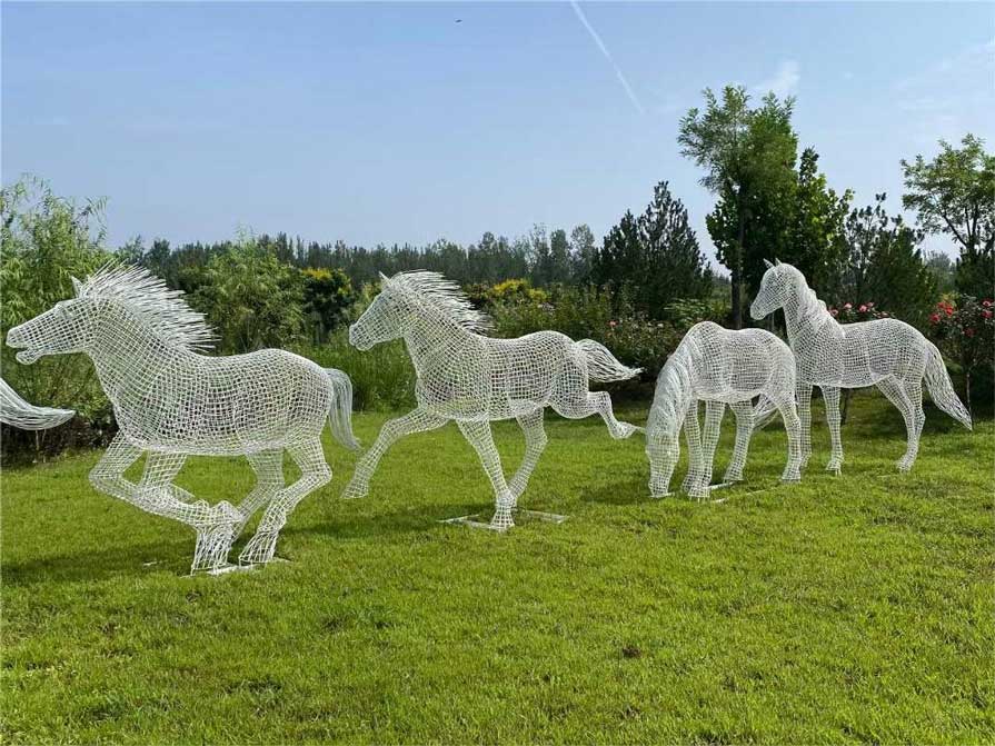 Life size metal hollow line carving horse sculptures for sale outdoor park decoration DZ-244