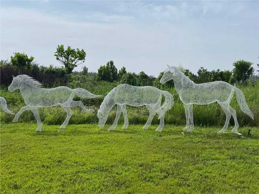 Life size metal hollow line carving horse sculptures for sale outdoor park decoration DZ-244